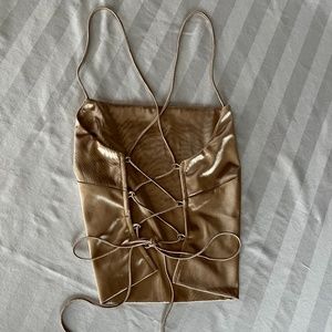 Gold Open Back Tie Crop Top
